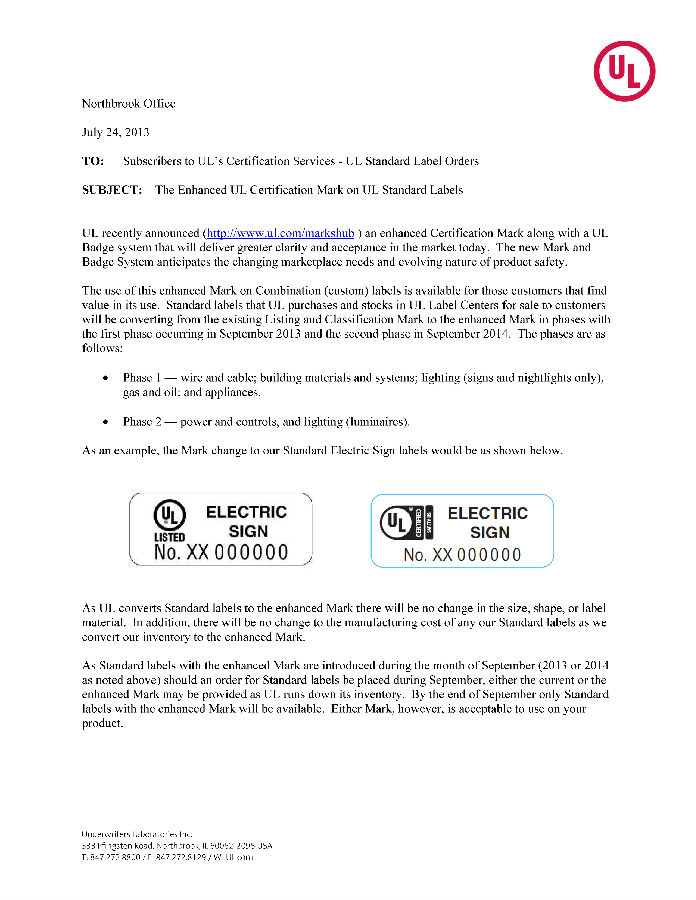 UL Announced The Enhanced UL Certification Mark on UL Standard Labels